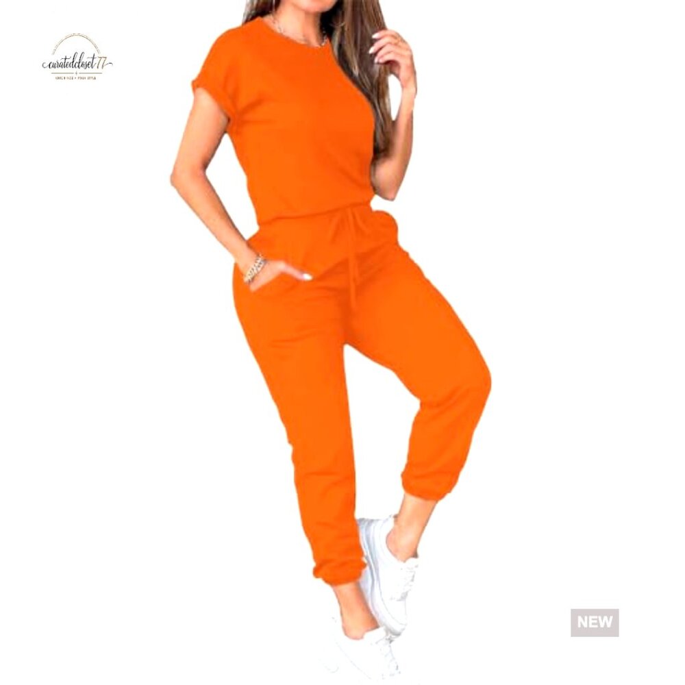 Large Polyester Jogger Set With Pockets, Short Sl… - image 5